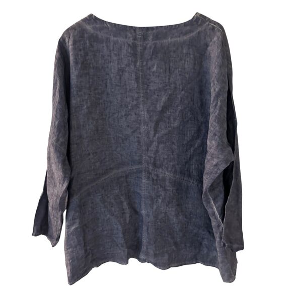 Ellamoda Blue 100% Linen Oversized Scoopneck European Lagenlook Top Size M - Picture 2 of 6